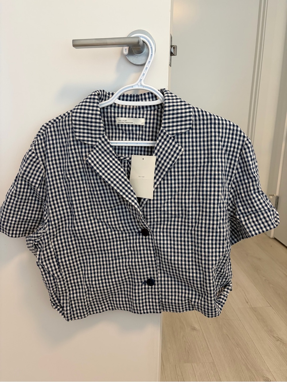 Oak & Fort Gingham Button-Front Crop Shirt Jacket size L